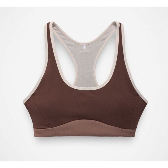 prAna - M - Luxara Salutations Bra In Mocha Colorblock Brown - Picture 1 of 8